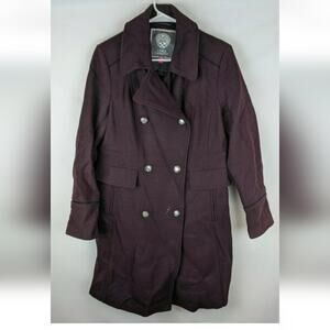 Vince Camuto Double-Breasted Long Wool Coat, Burgundy, Women's Medium